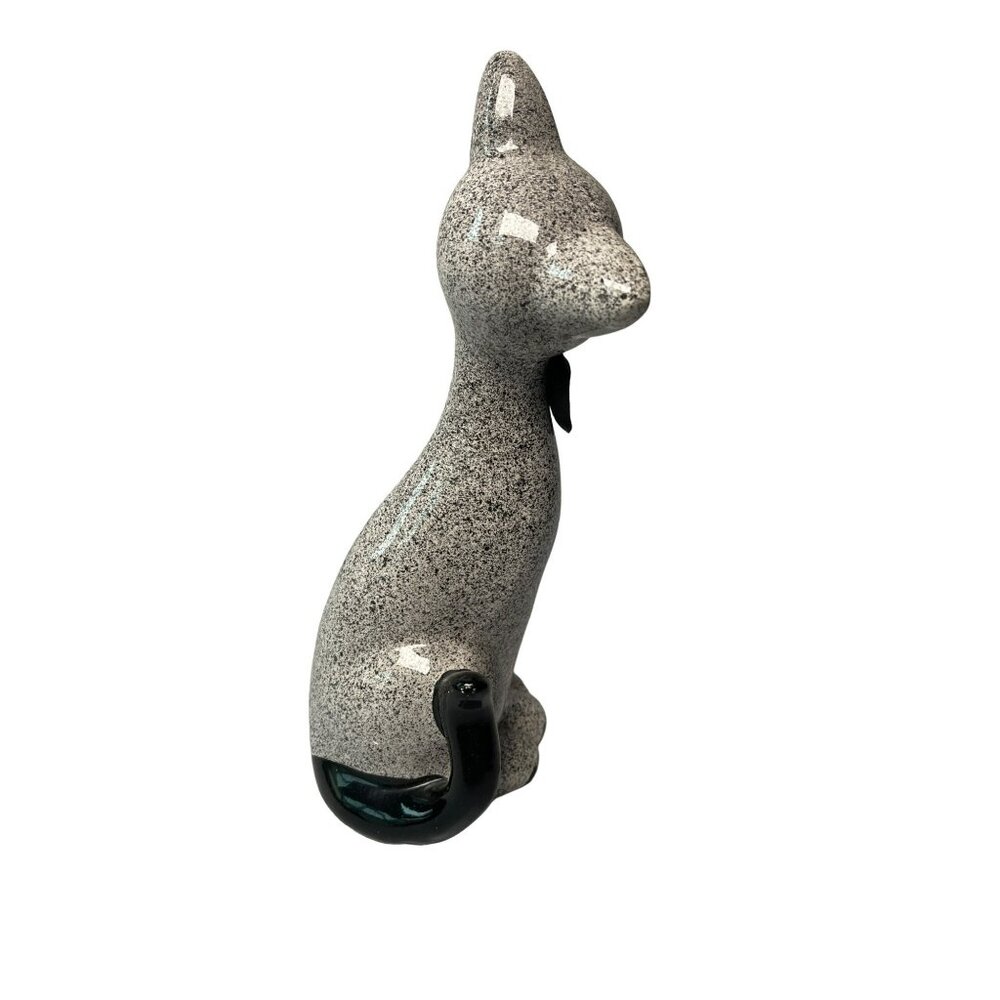 Vintage Speckled Ceramic Siamese Cat Polka-dot Bow 11”T - Picture 4 of 5